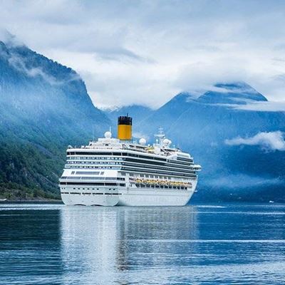 CRUISE, LINER, COLD, FUNNEL, VACATION, VOYAGE, MOUNTAINS, FJORD, FOREST