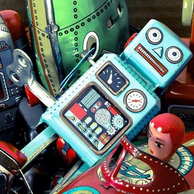 TOYS, ROBOT, PLAYING, CHILDREN, MECHANICAL, METAL, DIALS, COLLECT