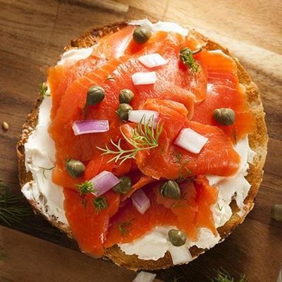 DILL, TOASTED, GARNISH, FILLING, BAGEL, SALMON, CAPERS, LUNCH, SPREAD