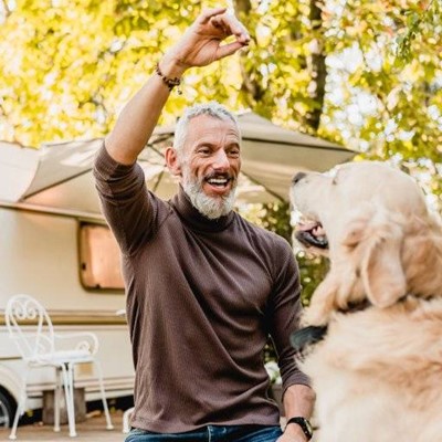 WINDOW, DOG, BRACELET, CHAIR, WATCH, TREAT, CAMPING, TREES, CARAVAN, OUTDOORS, LEAVES, COLLAR