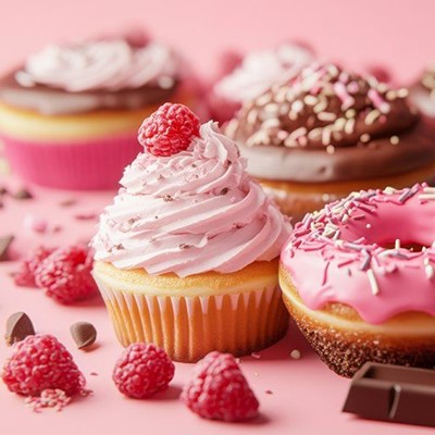 DOUGHNUT, SPRINKLES, RASPBERRIES, CHOCOLATE, SWEET, PINK, ICING, GLAZE, CUPCAKE, SUGAR, TREAT, SPONGE