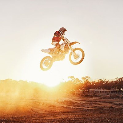JUMP, TRICK, SKILLS, ENGINE, THROTTLE, HELMET, DIRTBIKE, WHEEL, SUNSET, TREES, BOOTS, PROTECTION