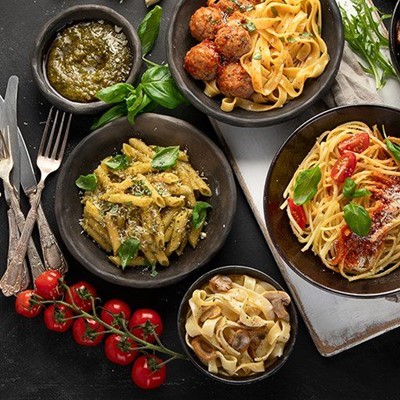 DISHES, ITALIAN, MEATBALLS, PESTO, FETTUCCINE, PASTA, CUISINE, BASIL, PENNE, SPAGHETTI, ASSORTMENT