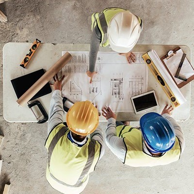PLANNING, CLIPBOARD, TABLET, BUILDING, PAPER, BLUEPRINTS, HARDHAT, TEAM, LEVEL, TUBE, CLAMP