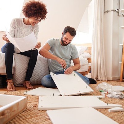ASSEMBLE, FURNITURE, SANDALS, TEAMWORK, BEDROOM, PILLOW, MANUAL, SCREWDRIVER, COMPONENTS, DOWELS, NEW