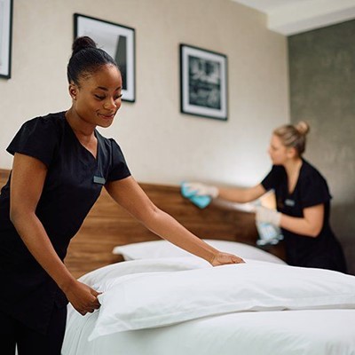CLEANING, HOTEL, ARTWORK, HEADBOARD, NAMETAG, ROOMSERVICE, BEDDING, BUN, CLOTH, EARRING, GLOVES