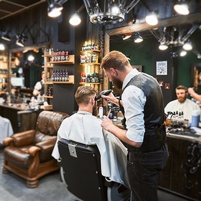 BEARD, COMB, REFLECTION, ARMCHAIR, LIGHTING, PRODUCTS, BARBER, GOWN, SHAVER, MIRROR, HAIRCUT