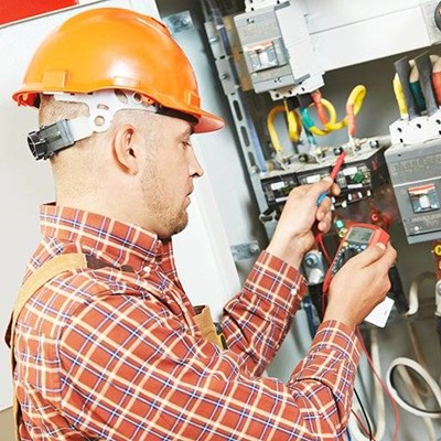 ELECTRICIEN, VOLTMETRE, TEST, CABLAGE, COURANT, FUSIBLE, INSPECTION