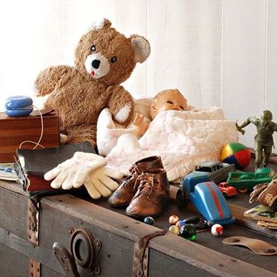 SHOES, DOLL, BLANKET, TOYS, MARBLES, BOOK, CARS