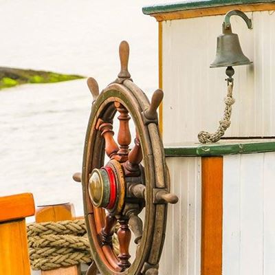 BELL, ROPE, BOAT, CLADDING, SPINDLES, WATER, WHEEL, HANDLES, NAUTICAL