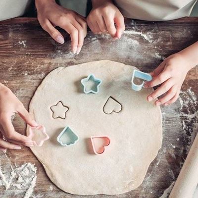 PASTRY, FLOUR, BLUE, PINK, HANDS, SHAPES, BAKING, CUTTERS, HEART