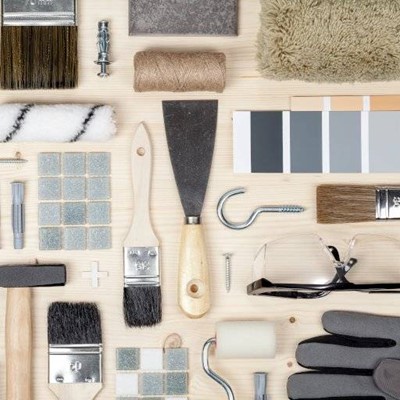 SAMPLES, BRUSH, SCREW, DECORATING, TOOLS, GOGGLES, HOOK, ROLLER, STRING, SCRAPER, BRISTLES