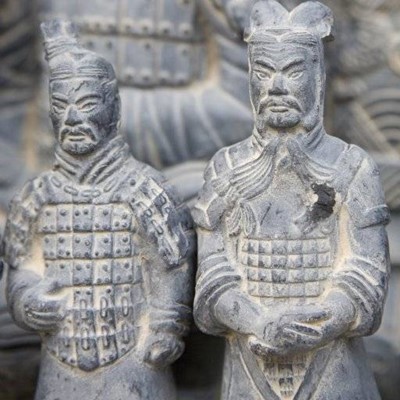 WARRIOR, DETAIL, FIGURE, ARMY, ANCIENT, FACES, TUNIC, TERRACOTTA, MOUSTACHE, STATUE, HEADGEAR