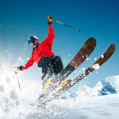 SKIS, JUMP, GOGGLES, MOUNTAINS, POWDER, SNOW, COLD, SPORT, WINTER, GLOVES, HELMET, POLES