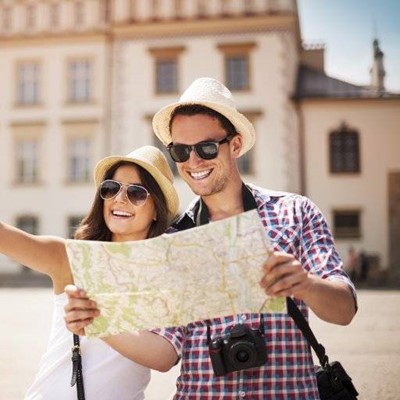 MAP, COUPLE, CAMERA, TOURISTS, DESTINATION, WINDOWS, SHADES, STRAP, TRAVEL, EXPLORE, CITY